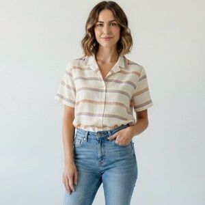 Madewell Stripe Camp Shirt Basin Stripe Earthen Sand button down size xs